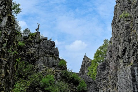 Deer monument at Hirschsprung in the Höllental, near Breitnau, Black Forest, Baden-Württemberg,