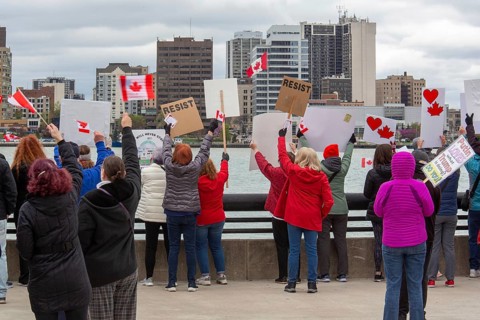 Detroit, Michigan USA - 26 April 2025 - A 'Bridging Our Friendship' rally on the banks of the