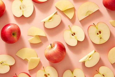 Top view of whole apples and apple slices. KI generiert, generiert AI generated