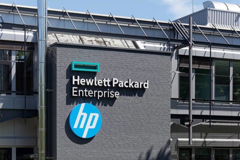 Hewlett Packard Enterprise, HPE, logo on building, information technology company, Ratingen, North