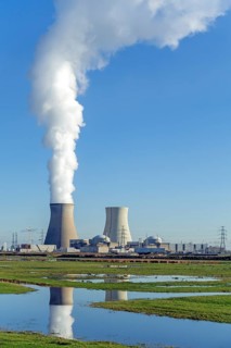 Cooling towers of the Doel Nuclear Power Station, nuclear power plant in the Antwerp harbour,