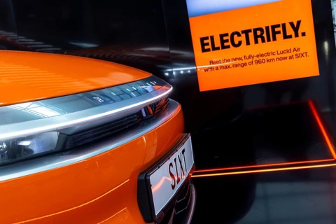 Düsseldorf Airport. Presentation by car hire company SIXT of the Chinese electric vehicle Lucid Air