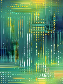 Abstract symbol for artificial intelligence, lines, dots and pattern, vibrant green and yellow