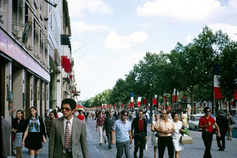 Champs Élysées, Strollers on the Champs Elysee street, Paris, France, 1970