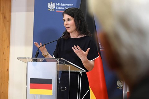Foreign Minister Annalena Bärbock at a joint press conference with her Polish counterpart, Foreign