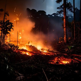 Destructive act of fire clearing within the amazon rainforest, AI generated