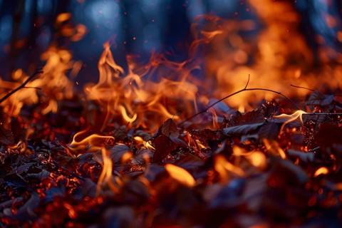 Close up of fire burning in forest. Generative Ai, AI generated