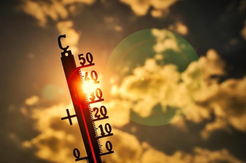 Symbolic image heat, heat wave, thermometer in the sun, 40 degrees Celsius, climate change,