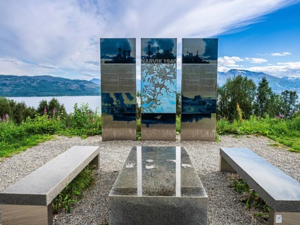 World War II monument at Bjerkvik, at road E10 Narvikfjord, in memoriam of battle of Narvik in