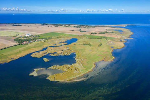 Aerial view over the Salzhaff, formed by the island of Poel and shallow bay of the Baltic Sea near