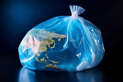 Melted planet eart in plastic bag. KI generiert, generiert AI generated