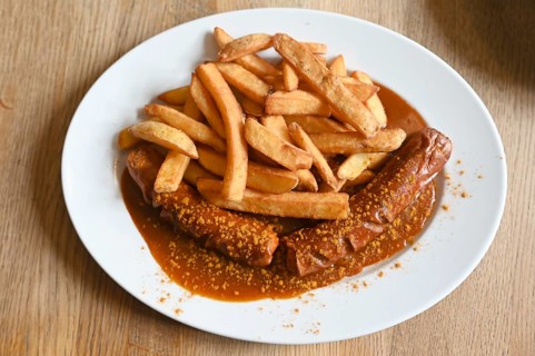 Currywurst with chips, Bavaria, Germany