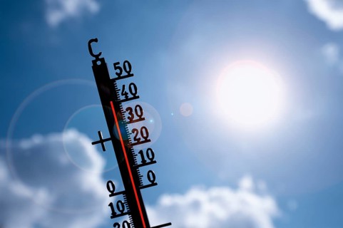 Symbolic image heat wave, thermometer in the sun, summer, climate change, temperature, record heat,