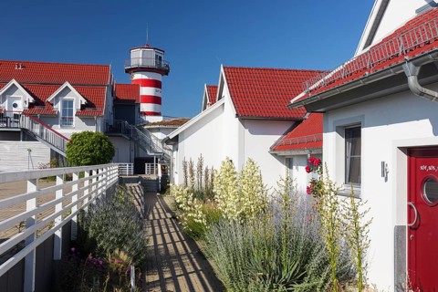 Holiday resort with holiday homes and lighthouse on Lake Geierswalde, Geierswalde, Lusatian