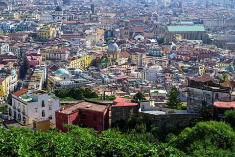 View of Naples and Vesuvius from Castel Sant'Elmo, Campania, Italy