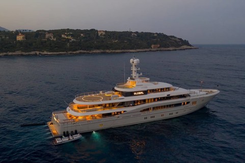 74 metre long motor yacht GLOBAL (ex Kismet), built by the Bremen shipyard Lürssen Yachts, owned