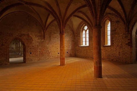 Interior of cistercian monastery Chorin, Brandenburg, Germany, day room of the conventual