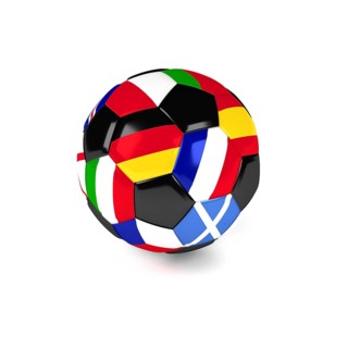 Soccer ball with European flags on a white background, 3d rendering
