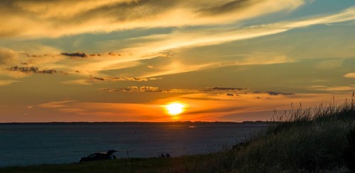 Panorama, sunset, dunes on Sønderstrand, Rømø, Denmark
