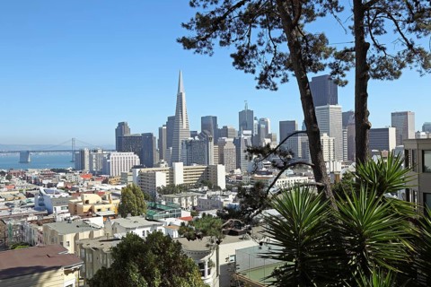 View from Taylor Street to Downtown, Hill, San Francisco, CA, USA