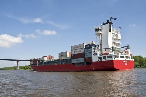 Container ship on the Kiel Canal