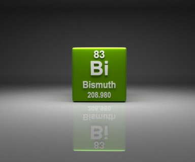 Cube with Bismuth number 83 periodic table, 3d rendering