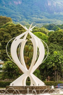 The monument de L'unite (Monument of National Unity) in downtown Vicoria, mahe, Republic of