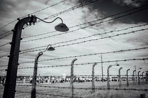 Barbed wire fence in a German concentration camp from World War II