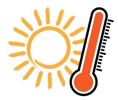 summer heat icon or symbol, thermometer and sun vector illustration