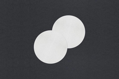 Two overlapping textured white circles on a dark background, minimalistic art, Blank white Business