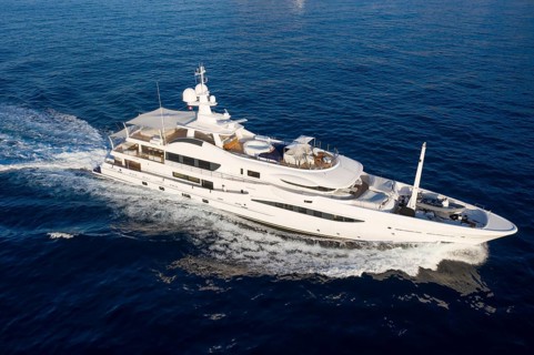 Aerial view of 55-metre motor yacht HALO, delivered in 2018 by the Dutch shipyard Amels, cruising