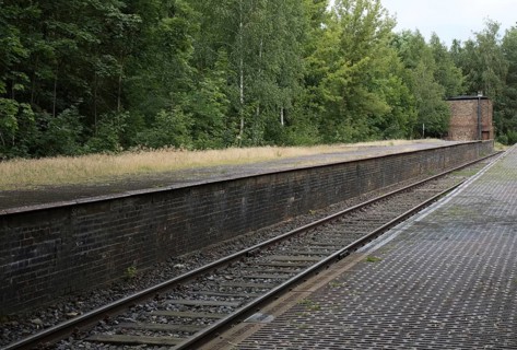 Track 17 at the Gleis 17 memorial site, looking north-east, former Grunewald goods station,