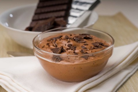Fresh homemade chocolate mousse made with bitter chocolate, closeup