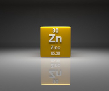 Cube with Zinc number 30 periodic table, 3d rendering