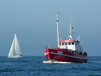The fishing cutter Tanja just outside its home port of Heiligenhafen. Private anglers can book