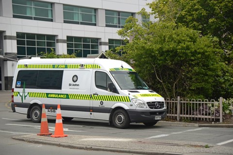 CHRISTCHURCH, NEW ZEALAND, DECEMBER 30, 2020, A white St John ambulance leaves Christchurch