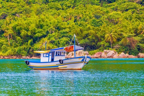 Boats ships and Boat Mangrove beach and Pouso beach Ilha Grande Angra dos Reis Rio de Janeiro