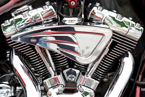 Chrome-plated engine on a motorbike