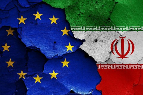 Flags of EU and Iran