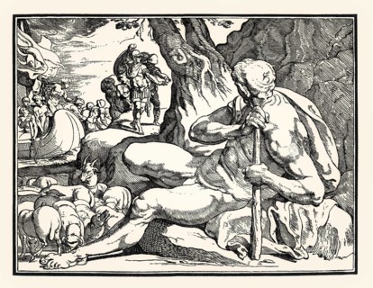 Anonymous woodcut after Francesco Primaticcio, 17th century, Odysseus and the Cyclops