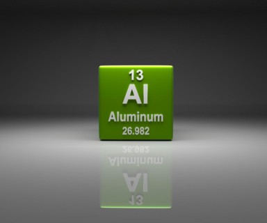 Cube with Aluminum number 13 periodic table, 3d rendering