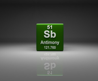 Cube with Antimony number 51 periodic table, 3d rendering