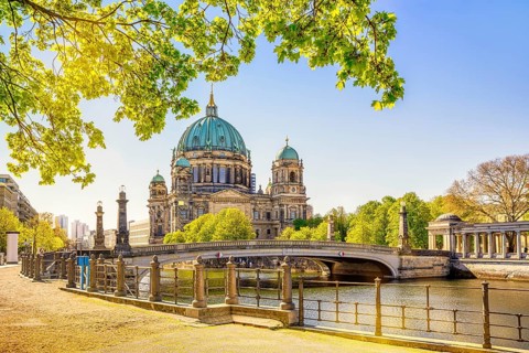 the famous berlin cathedral while sunrise