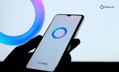 Meta AI logo on smartphone for Facebook Artificial Intelligence.