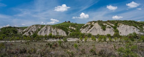 Biancane di Leonina, hilly landscape with cypresses, Crete Senesi, province of Siena, Tuscany,
