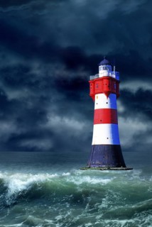 The lighthouse Roter Sand in front of a thunderstorm, Weser estuary, Bremen, Federal Republic of
