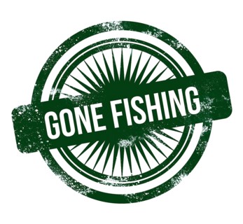 Gone fishing, green grunge stamp