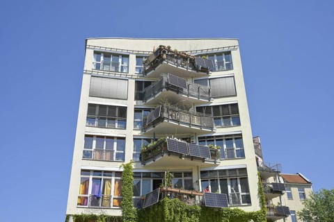 Residential building, balcony power station, Lübecker Straße, Moabit, Mitte district, Berlin,