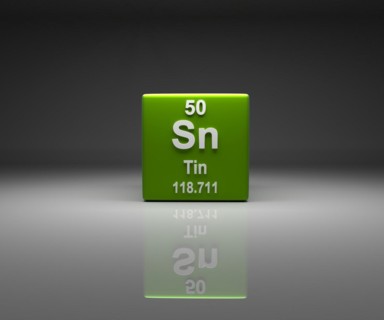 Cube with Tin number 50 periodic table, 3d rendering