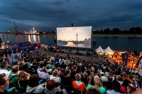 Open air cinema on the Rhine, Düsseldorf, North Rhine-Westphalia, Germany